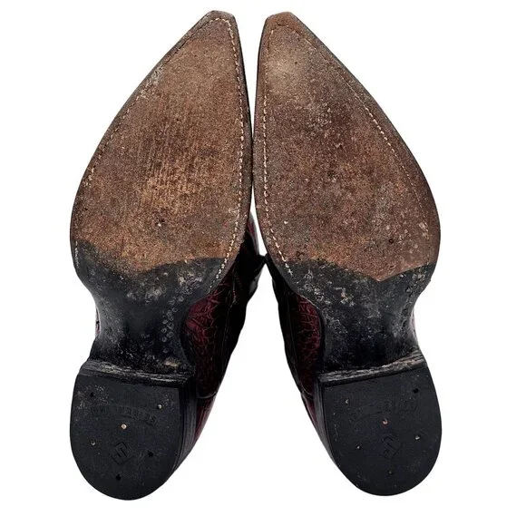 Vintage Preban Exotic Womens 5.5A Dark Cherry Red Black Cowboy Western Boots - Picture 4 of 16